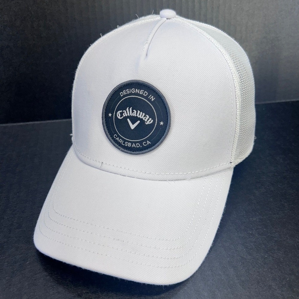 Carlsbad CA Patch Mens White Callaway Golf Hat Mesh Back Snapback OSFM